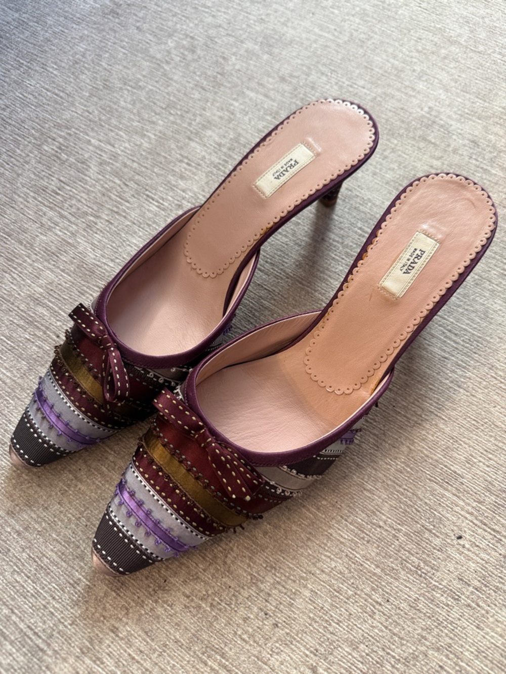 Very Rare Vintage Prada Silk Ribbon Kitten Heels - Picture 4 of 5